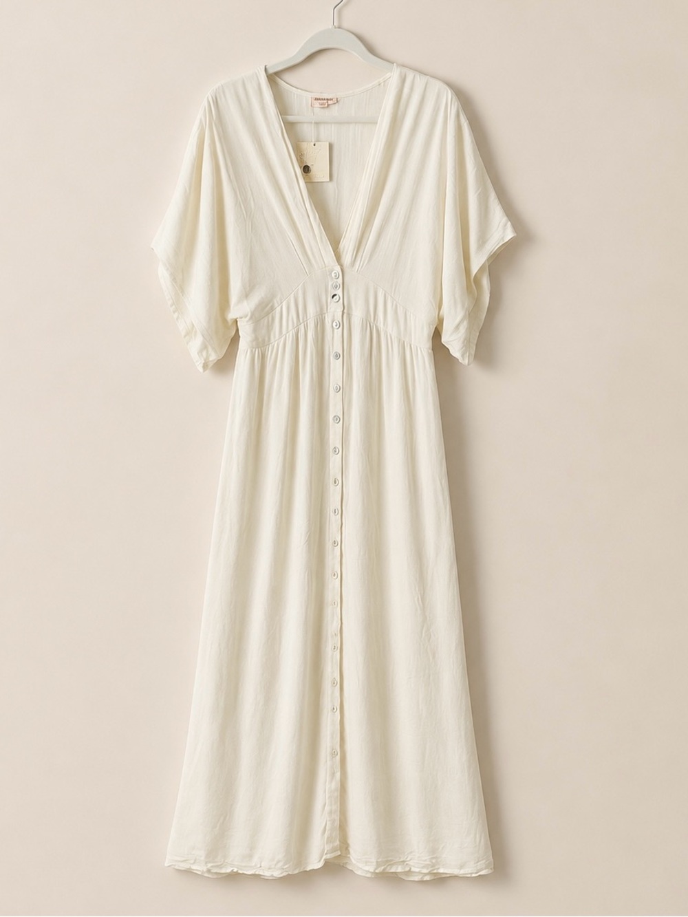 Showpo Sitting Pretty Maxi Dress Ivory Size 12 Button Front Boho - Picture 3 of 10